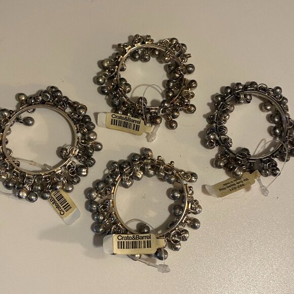 Crate & Barrel Silver Bells Holiday Napkin Rings - set of 4 - Picture 5 of 5